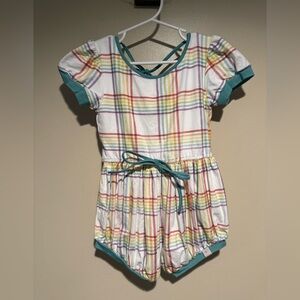 Omi Jo Well Dressed Wolf Limited Release Rainbow Tartan plaid bubble romper 5